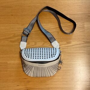 Studded Cream Crossbody Bag with Fringe